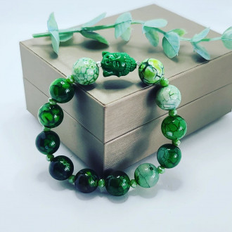 Green Crackle Agate, Buddha charm bracelet 12 mm