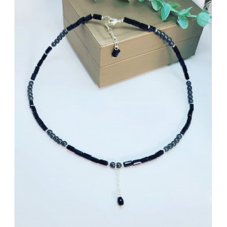 Hematite, Black Czech glass Minimalism necklace 4 mm
