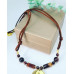 Brown Lace Agate, Red Tiger Eye Ying Yang Amulet cord necklace