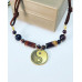 Brown Lace Agate, Red Tiger Eye Ying Yang Amulet cord necklace