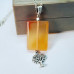 Orange Agate , Tree of Life,  Silver Tone chain Pendant
