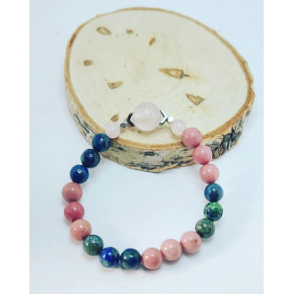 Rhodonite, Azure Malachite, Rose Quartz Bracelet 8 mm