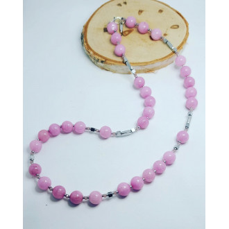 Kunzite, Hematite necklace 10 mm
