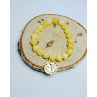 Yellow Jade Moon Stainless steel charm bracelet 8 mm