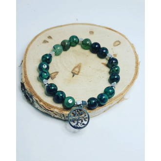 Green Crackle Agate Tree of Life Stainless steel Bracelet 8 mm