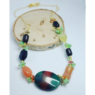 Agate, Prehnite, Onyx, gold plated chain necklaces