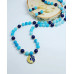 Matte Frosted Blue Agate, Lapis Lazuli star/sun charm necklace and earrings set