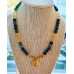 Green Crackle Agate, Citrine,  Moon charm Stainless steel necklace