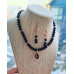 Black Obsidian, Zirconia Teardrop charm necklace and earrings set