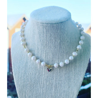Freshwater Pearl, Heart gold plated charm necklace