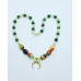 Rainbow Agate, Jade, Czech glass, Zirconia Stainless steel Moon  charm necklace