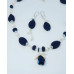 Black Agate, Freshwater Pearl, Opalite,  Stainless steel charm necklace and earrings set