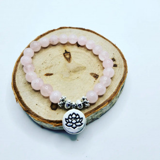Rose Quartz Lotus Charm bracelet 8 mm