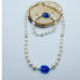 Freshwater Pearl, Faceted Blue Quartz Stainless steel magnetic clasp necklace and bracelet set