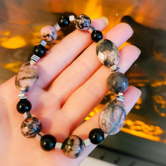 Faceted Rhodonite, Black Agate , Hematite bracelet