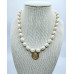 Freshwater Pearl rice shape, Evil Eye gold plated necklace 10~11 mm