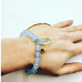 Aquamarine Quartz beaded and Raw center stone, heart charm bracelet 8 mm