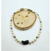 Freshwater Pearl round, Raw Black Tourmaline choker necklace