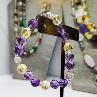 Faceted Clear Amethyst and Citrine, Zirconia charm bracelet 8 mm