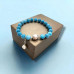 Aquamarine Quartz, Freshwater Pearl charm bracelet 8 mm