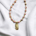 Pink Jasper, Golden Hematite, gold plated Sun charm necklace